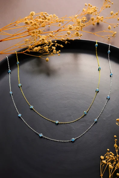 925 ayar gümüş mavi göz taşlı 70 cm uzun kolye - 4