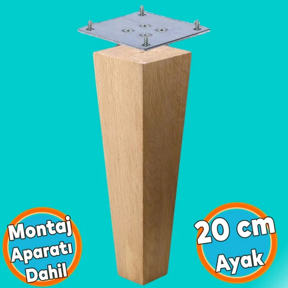 Ahşap Ayak Kare Bağlantı Aparatı Dahil Mobilya Koltuk Kanepe Sehpa Masa Ayağı Ayakları Boyasız 20 cm ürün görseli