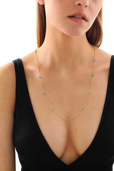 925 ayar gümüş mavi göz taşlı 70 cm uzun kolye - 2