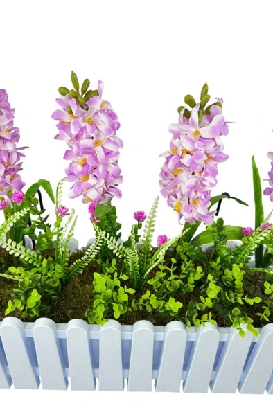 Nettenevime Yapay Çiçek Renkli Sümbül Çiçekleri Beyaz Çit Saksıda Küpeşte Askılı Balkon Çiçeği Çiçek Sepeti - Resim 4