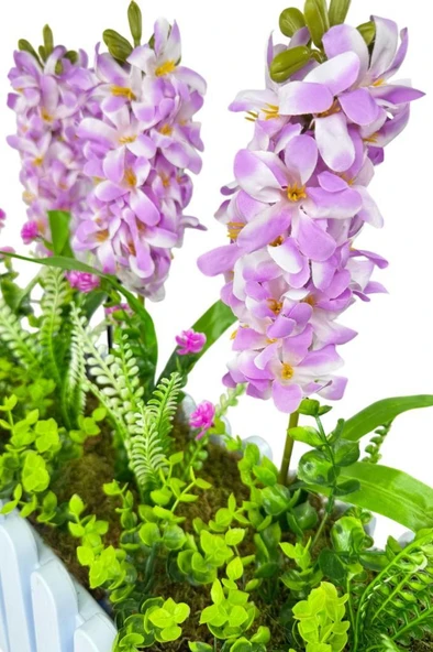 Nettenevime Yapay Çiçek Renkli Sümbül Çiçekleri Beyaz Çit Saksıda Küpeşte Askılı Balkon Çiçeği Çiçek Sepeti - Resim 6