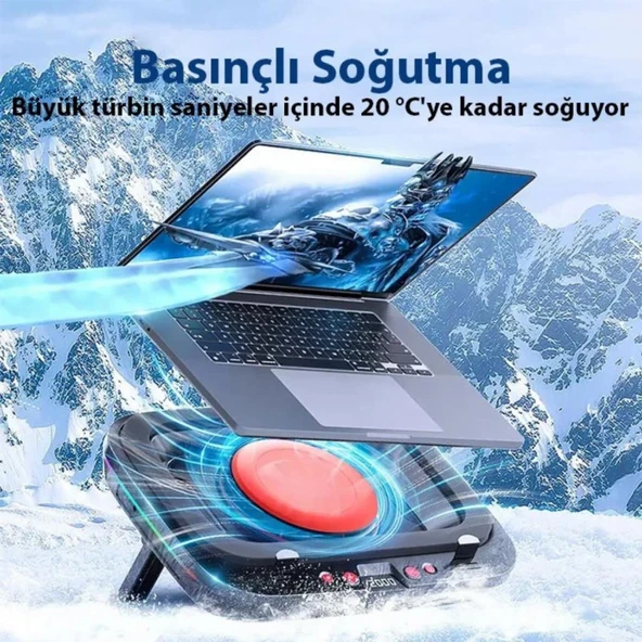 Coofbe Profesyonel Yükseklik Ayarlı 2400RPM RGB Işıklı Laptop Soğutucu Turbo Soğutma Radyatörü 14-19.3inç - 2