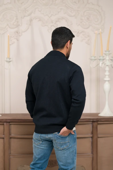 Pilot Yaka Fermuar Kapamalı Klasik Kesim Astarlı Çelik Örgü Hırka - 4