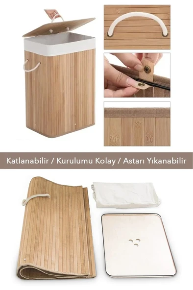 Bambu Kirli Çamaşır Sepeti Yuvarlak 16566 - 4