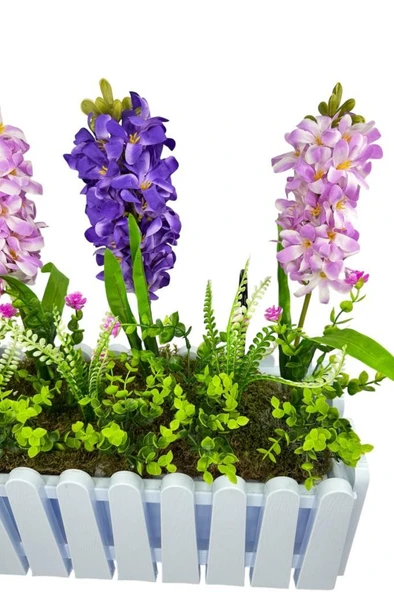 Nettenevime Yapay Çiçek Renkli Sümbül Çiçekleri Beyaz Çit Saksıda Küpeşte Askılı Balkon Çiçeği Çiçek Sepeti - Resim 5