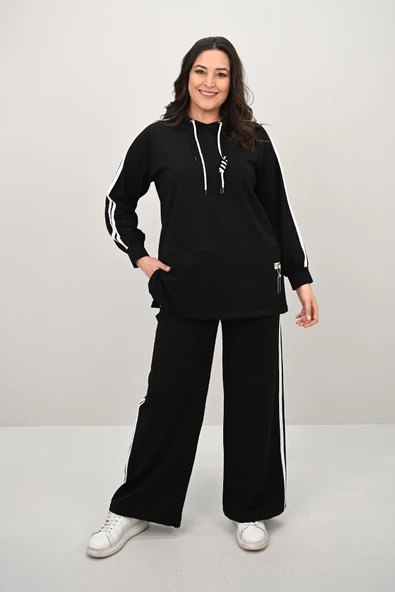 Kadın Büyük Beden Uzun Kollu Kalp Aksesuar Detaylı Eşofman Takımı 8169-25