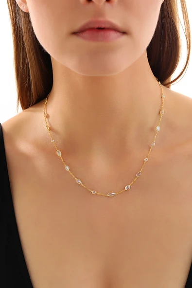 925 ayar gümüş mekik damla yuvarlak zirkon taş atlamalı kolye - 4