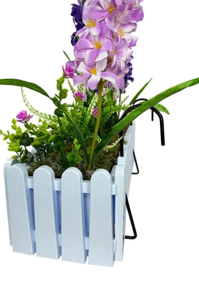 Nettenevime Yapay Çiçek Renkli Sümbül Çiçekleri Beyaz Çit Saksıda Küpeşte Askılı Balkon Çiçeği Çiçek Sepeti - Resim 3