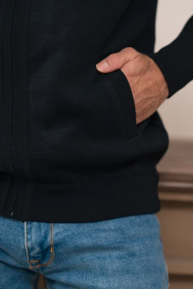 Pilot Yaka Fermuar Kapamalı Klasik Kesim Astarlı Çelik Örgü Hırka - 5