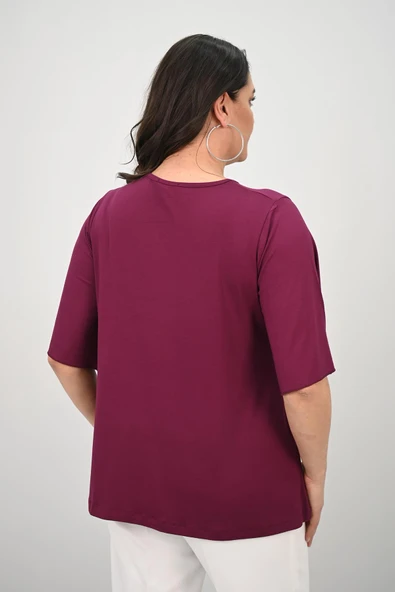 Kadın Büyük Beden Düğüm Büzgü Detaylı Bluz 1913-25 - 12