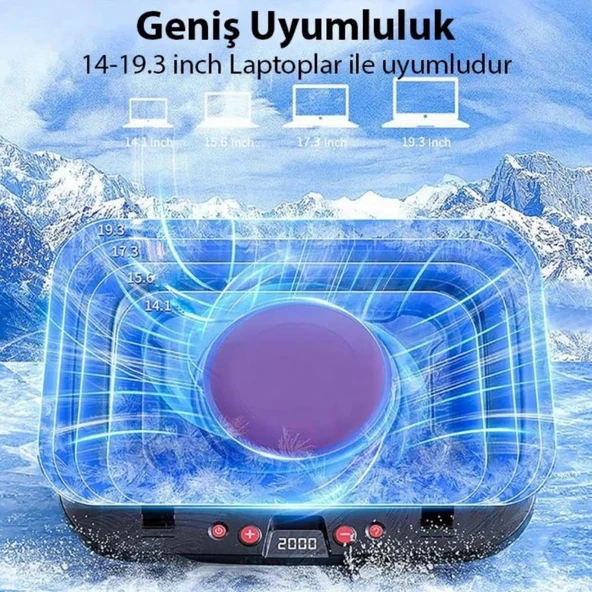 Coofbe Profesyonel Yükseklik Ayarlı 2400RPM RGB Işıklı Laptop Soğutucu Turbo Soğutma Radyatörü 14-19.3inç - 5