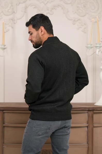 Pilot Yaka Fermuar Kapamalı Klasik Kesim Astarlı Çelik Örgü Hırka - 11