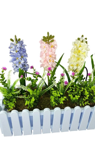 Nettenevime Yapay Çiçek Renkli Sümbül Çiçekleri Beyaz Çit Saksıda Küpeşte Askılı Balkon Çiçeği Çiçek Sepeti - Resim 7