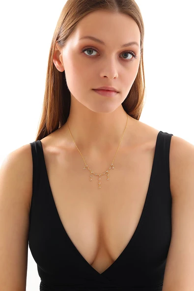 925 ayar gümüş zirkon taşlı uzun ve kısa parça sallantılı tamtur kolye - 3