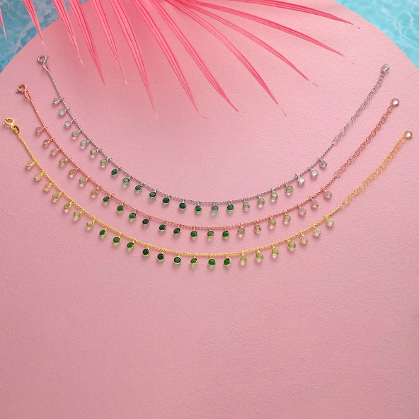 925 ayar gümüş top zicirli yeşil renk geçişli hal hal - 2