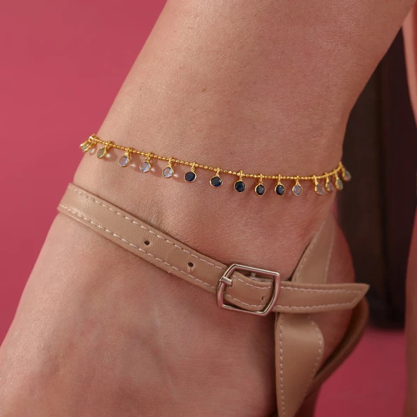 925 ayar gümüş top zincirli mavi renk geçişli hal hal