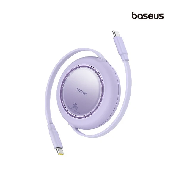 Baseus Free2Pull Mini Geri Çekilebilir Şarj Kablosu USB-Cden USB-Cye 100W 2m - Mor