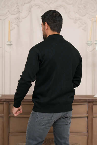 Polo Yaka Fermuar Kapamalı Klasik Kesim Astarlı Çelik Örgü Hırka - 6