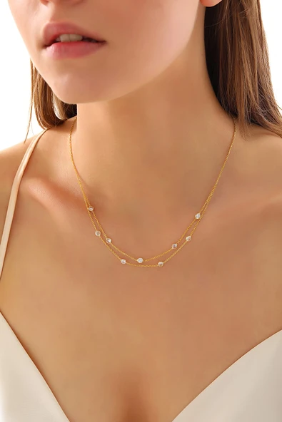 925 ayar gümüş zirkon taşlı 2 li kolye