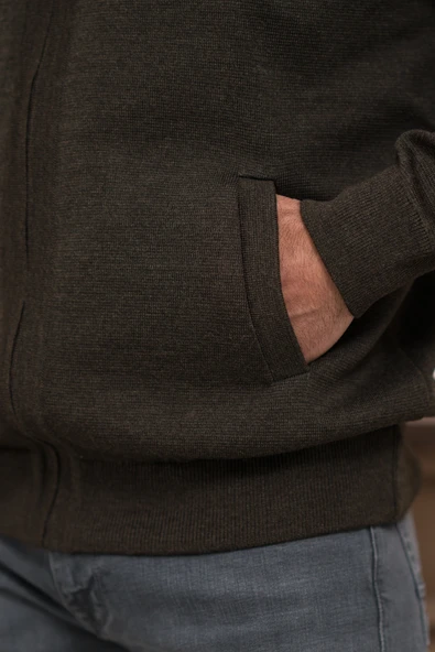 Polo Yaka Fermuar Kapamalı Klasik Kesim Astarlı Çelik Örgü Hırka - 11