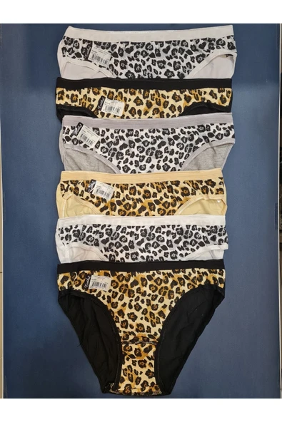 Tkd740 / Leopar Bikini Arkası Düz Bikini Külot (6 Adet) | Standart