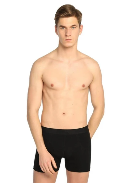 Erkek Siyah Renk Elastan Likralı Boxer 6 Adet