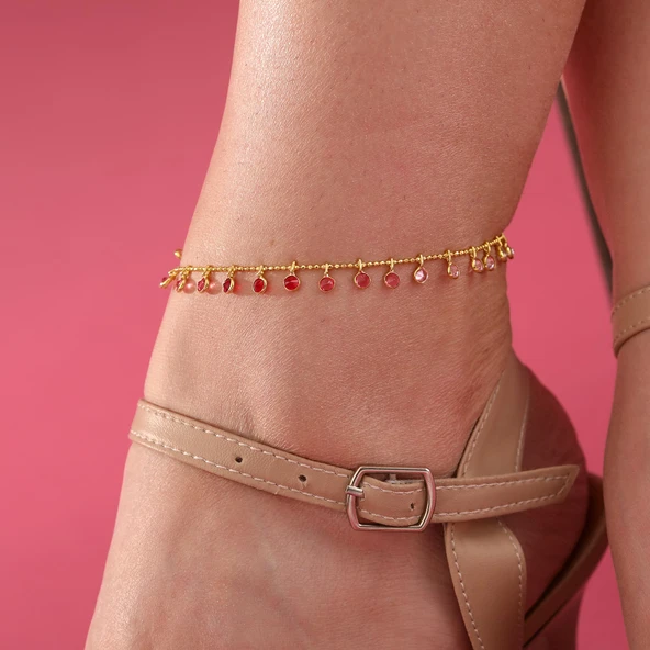 925 ayar gümüş top zincirli kırmızı renk geçişli hal hal