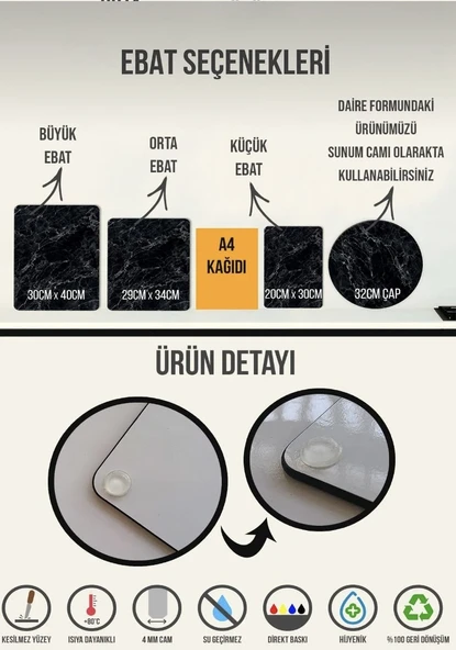 Cam Kesme Tahtası 20X30 Cam Kesme Tablası Kahve Sunumluk Supreme Mermer Görünümlü - 3