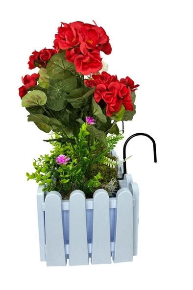 Nettenevime Yapay Çiçek Sardunya Çiçekleri Beyaz Çit Saksıda Küpeşte Askılı Balkon Çiçeği Çiçek Sepeti - Resim 4