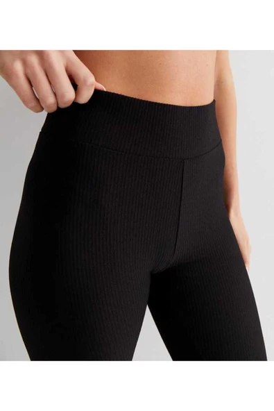 Siyah Fitilli Yüksek Bel Toparlayıcı Tayt - 2