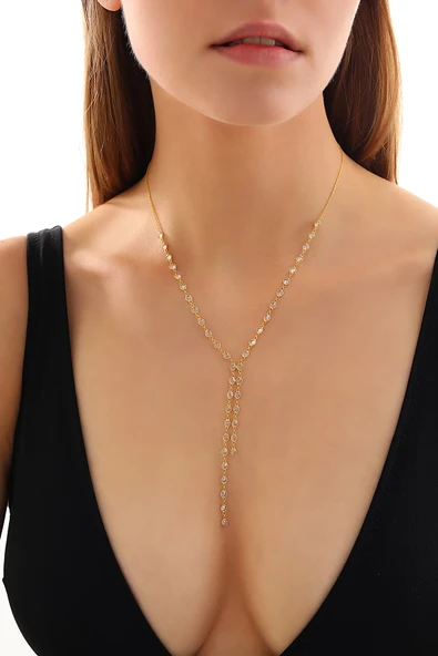 925 ayar gümüş zirkon taşlı tamtur 2 li Y kolye - Resim 3