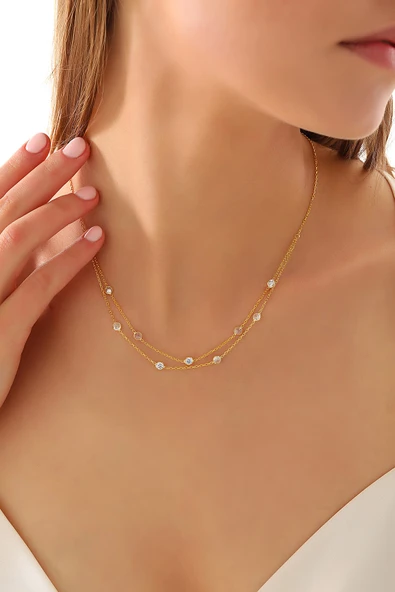 925 ayar gümüş zirkon taşlı 2 li kolye - 3