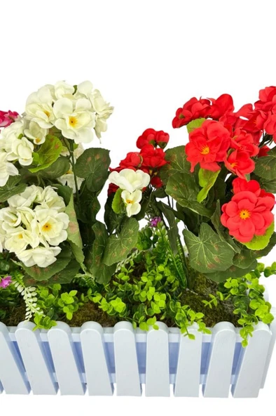 Nettenevime Yapay Çiçek Sardunya Çiçekleri Beyaz Çit Saksıda Küpeşte Askılı Balkon Çiçeği Çiçek Sepeti - Resim 2