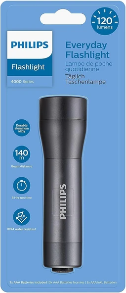 Philips SFL4000T/10 El Feneri - 3 AAA Pilli LED El Feneri - 120 Lümen - Siyah [Enerji Sınıfı A+] - 3
