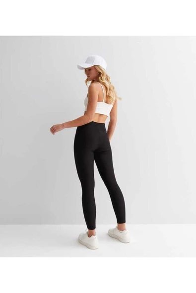 Siyah Fitilli Yüksek Bel Toparlayıcı Tayt - 4