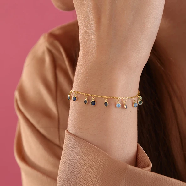 925 ayar gümüş ful sallantılı mavi renk geçişli bileklik - 3