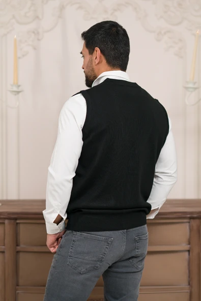 Woolen World Regular Fit Ön Cepli Desenli Kolsuz Erkek Triko Yelek - 10