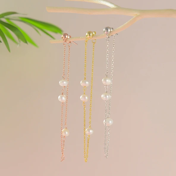 925 ayar gümüş. örme inci sallantılı küpe - 4