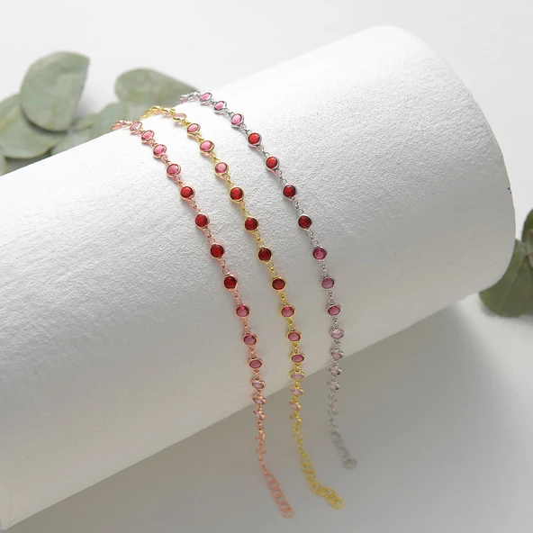 925 ayar gümüş kırmızı renk geçişli zirkon taşlı tamtur bileklik - 2