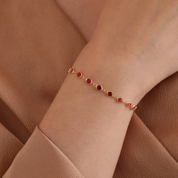 925 ayar gümüş kırmızı renk geçişli zirkon taşlı tamtur bileklik - 4