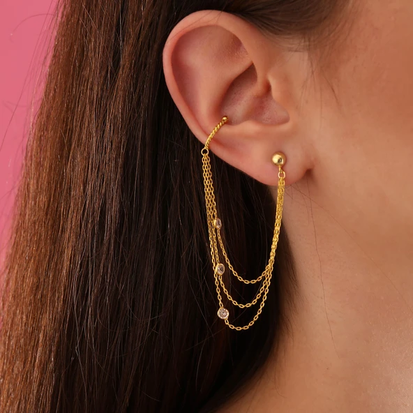 925 ayar gümüş zirkon taşlı kıkırdak küpe - 3