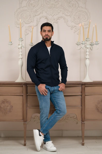 Woolen World Regular Fit Dik Yaka İnce Baharlık Triko Hırka - 6