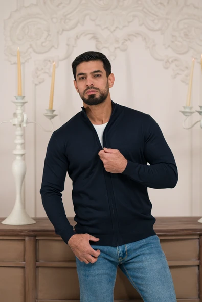 Woolen World Regular Fit Dik Yaka İnce Baharlık Triko Hırka - 5