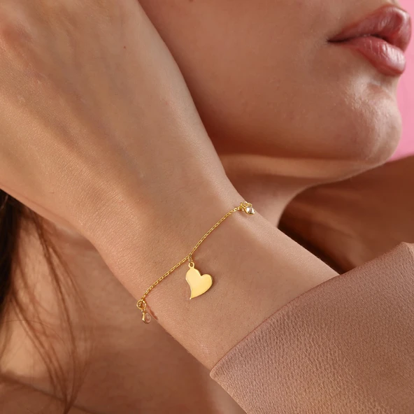 925 ayar gümüş. kalp objeli zirkon taş sallantılı bileklik - 3