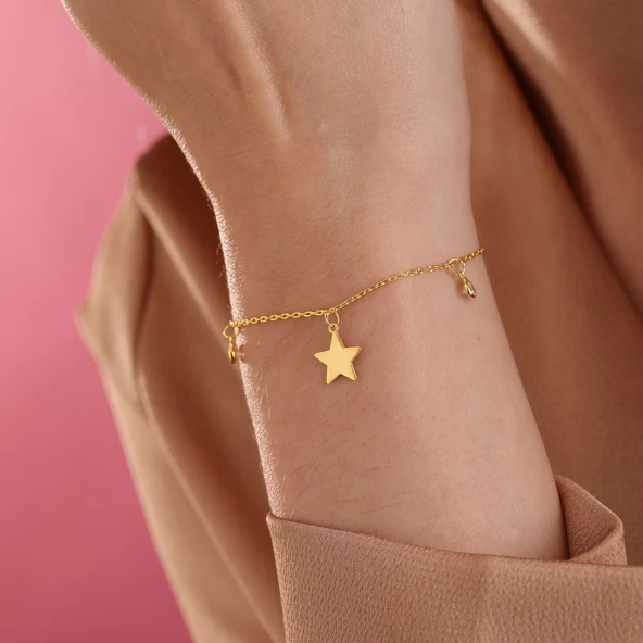 925 ayar gümüş yıldız objeli zirkon taş sallantılı bileklik