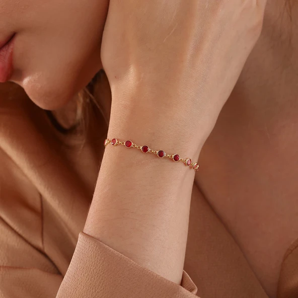 925 ayar gümüş kırmızı renk geçişli zirkon taşlı tamtur bileklik