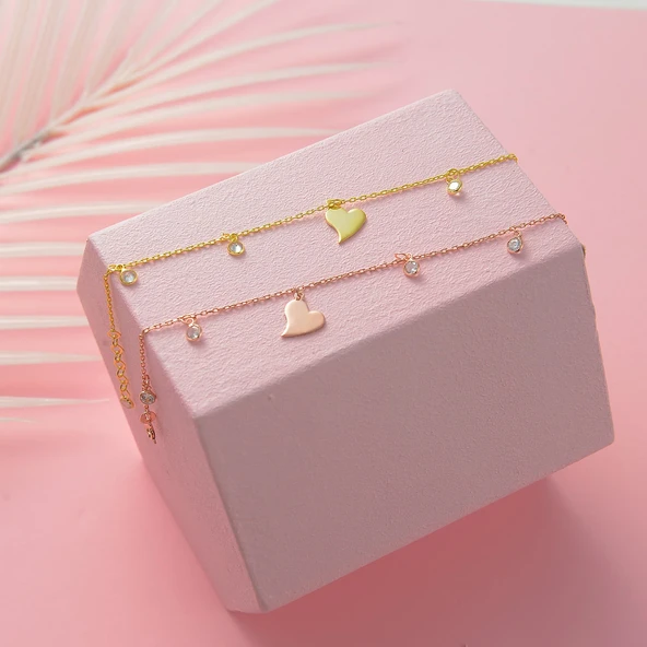 925 ayar gümüş. kalp objeli zirkon taş sallantılı bileklik - 4