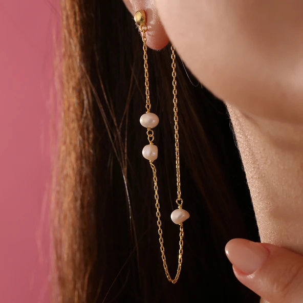 925 ayar gümüş. örme inci sallantılı küpe - 5