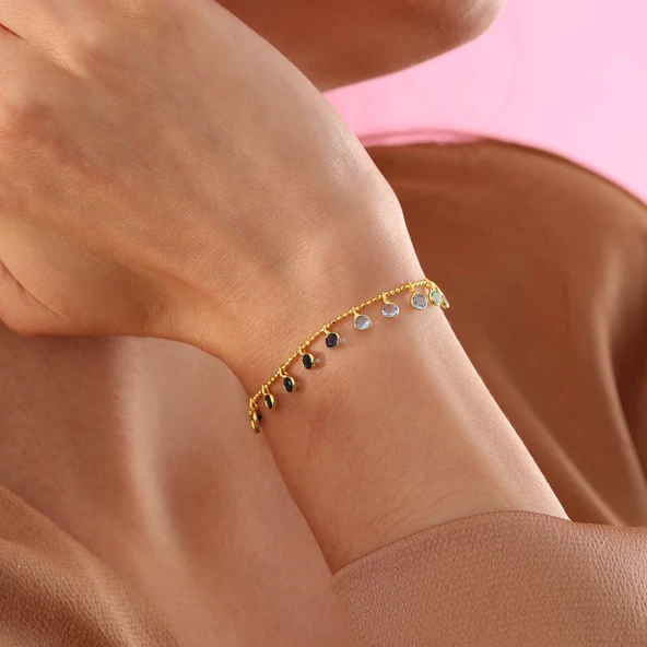 925 ayar gümüş mavi renk geçişli top zincirli bileklik