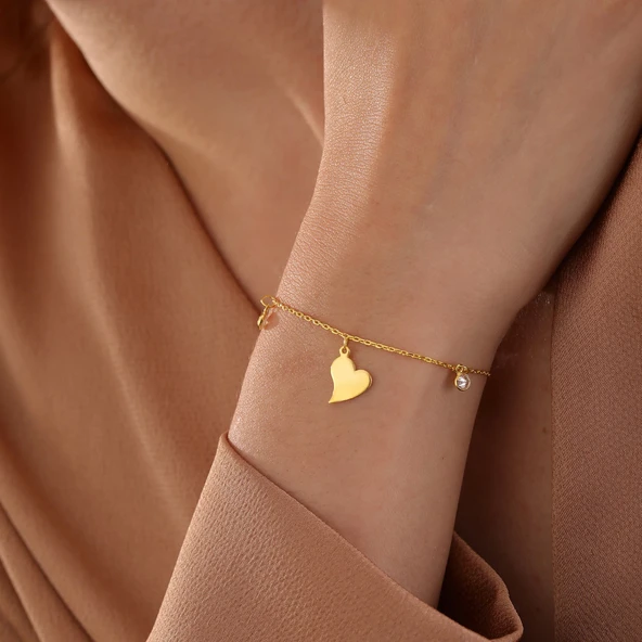 925 ayar gümüş. kalp objeli zirkon taş sallantılı bileklik - 5